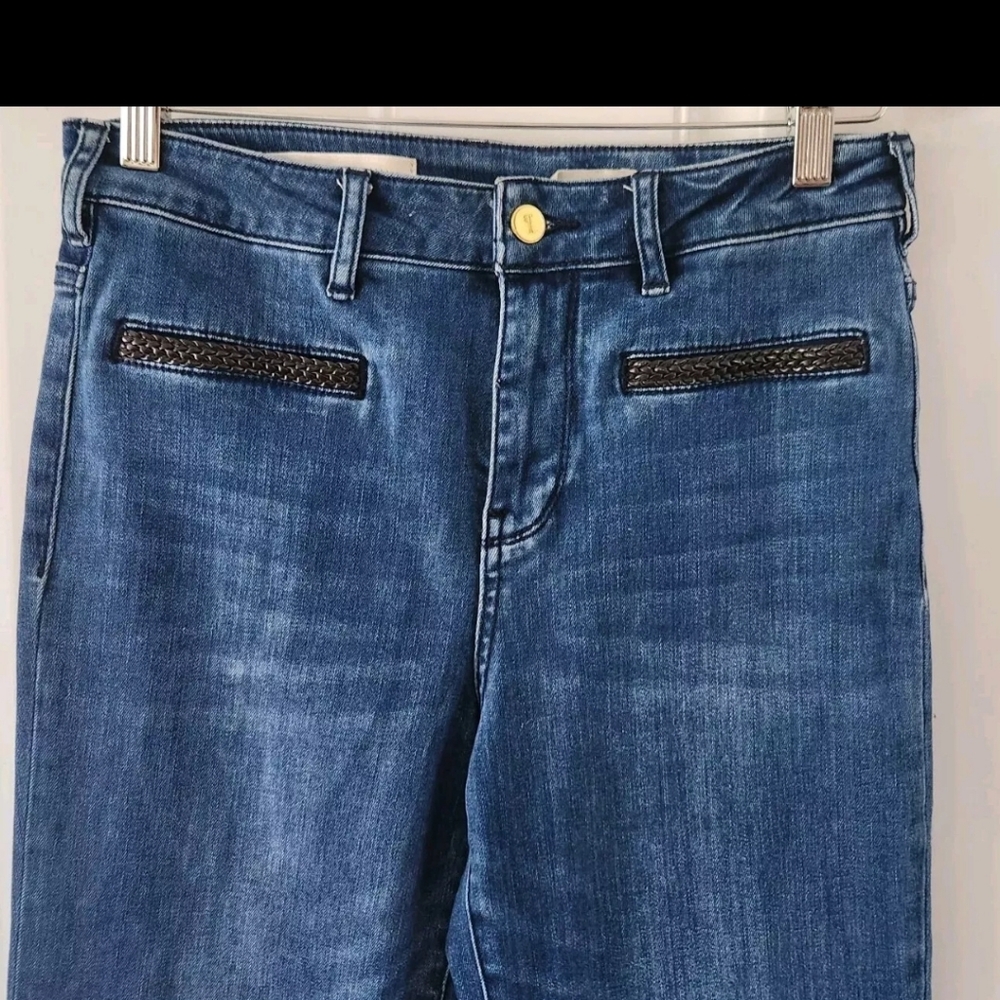 Pilcro And The Letterpress Stet Leather Trim Pockets High Rise Jeans Size 28 - Picture 3 of 10